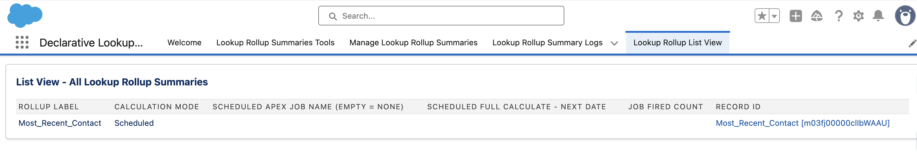 Lookup Rollup Summary List View example