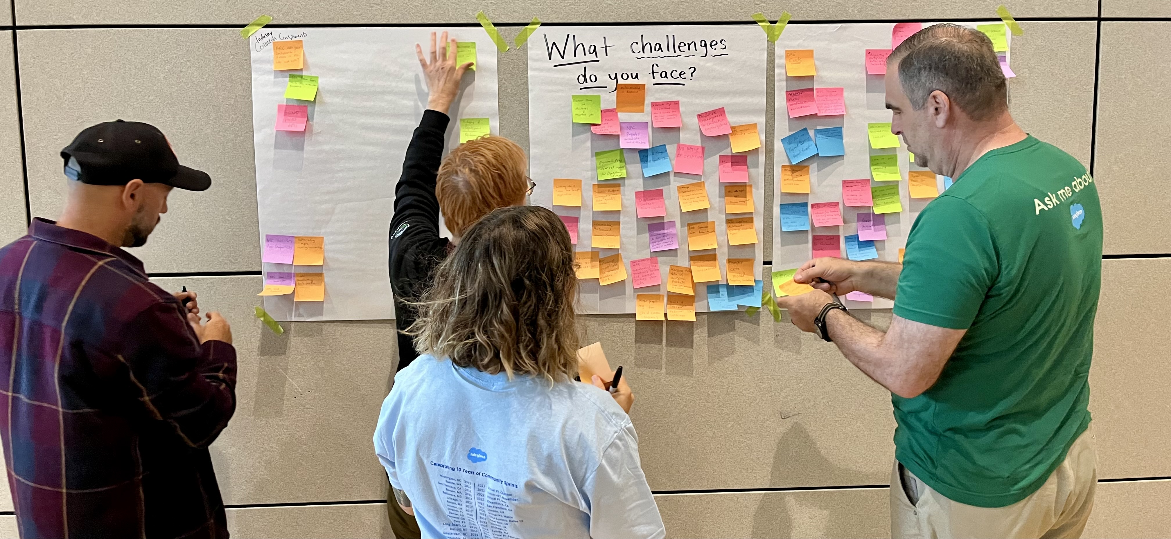 During the morning innovation session (stickies galore!), our Tech Mentors grouped challenges into Common Themes to organise potential projects, Sept 2025
