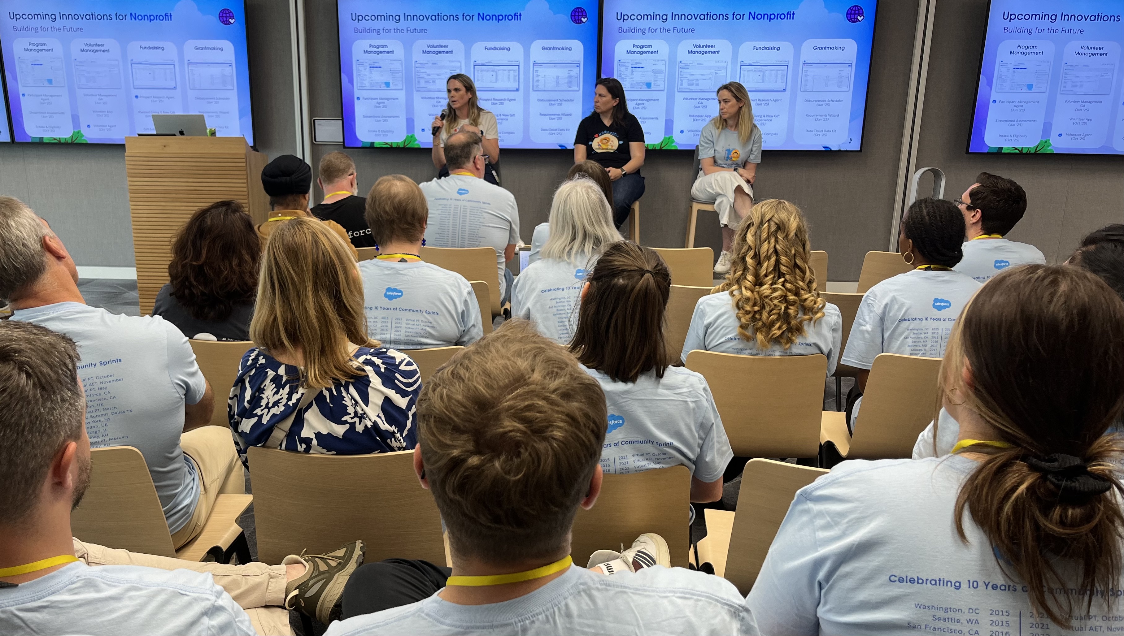 The Meet the Makers panel session over lunch with Nonprofit Cloud Product Teammates, June 2025.