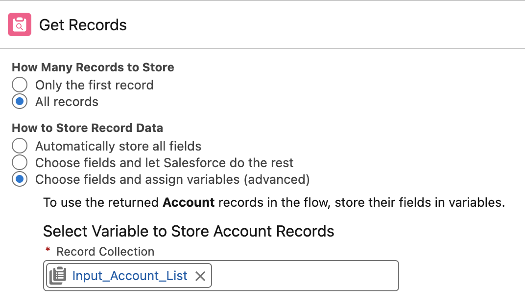 Sample Account Flow Get Variable Assignment