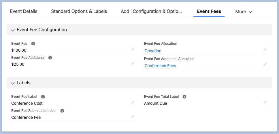 event fee configuration