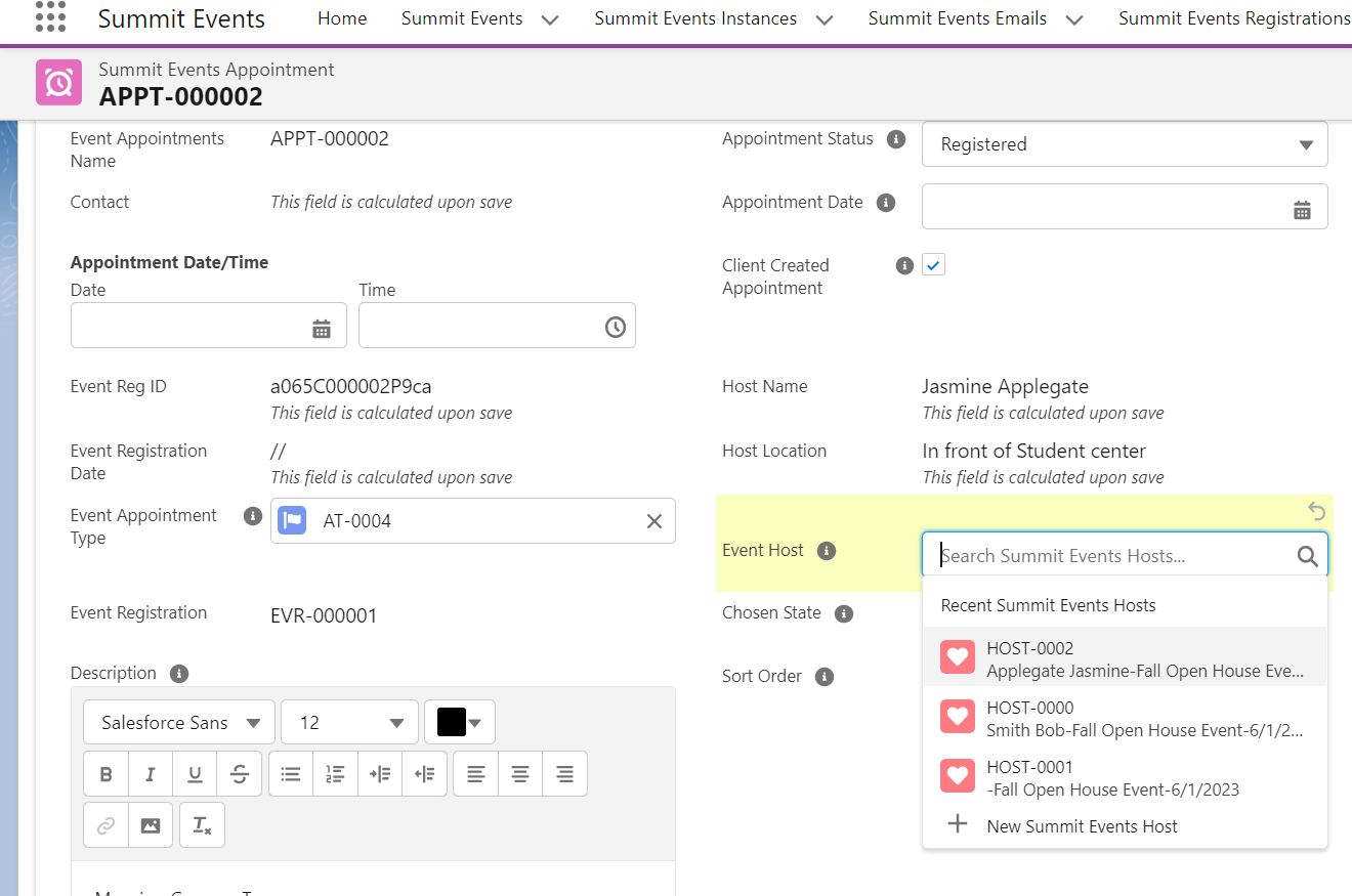 Event Host Formula Lookup