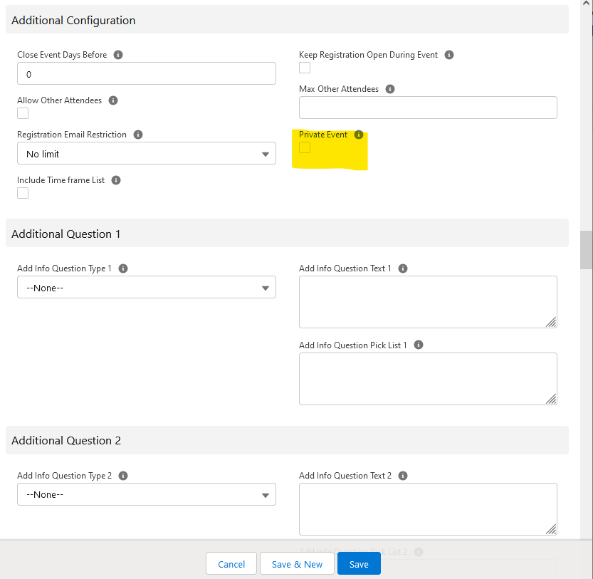 Private Event Event Level Checkbox