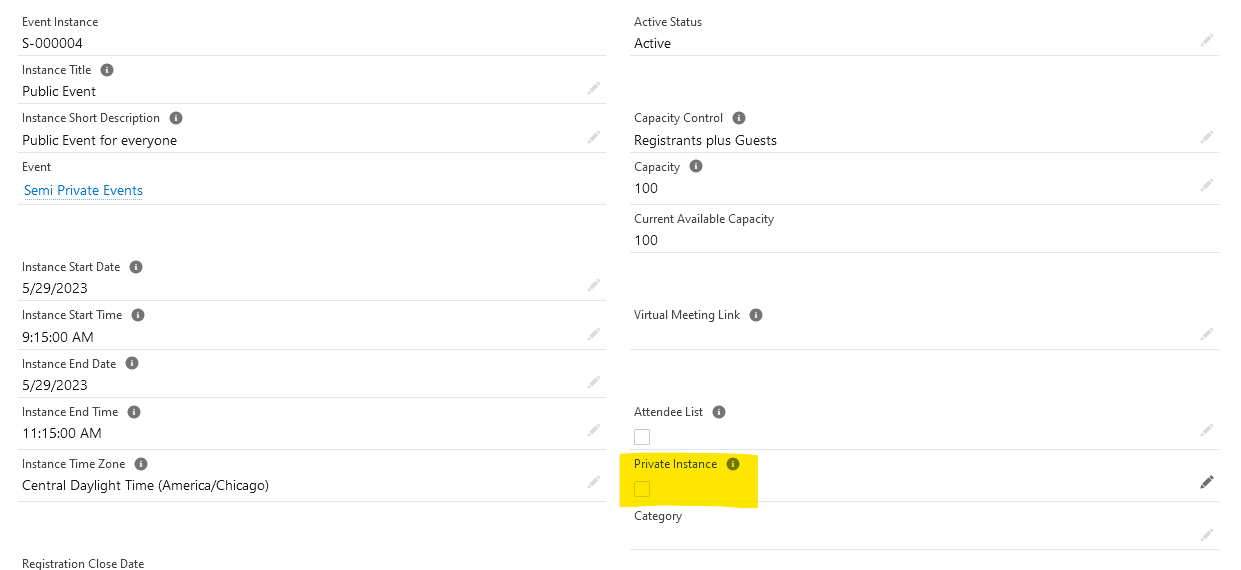 Private Event Instance Level Checkbox